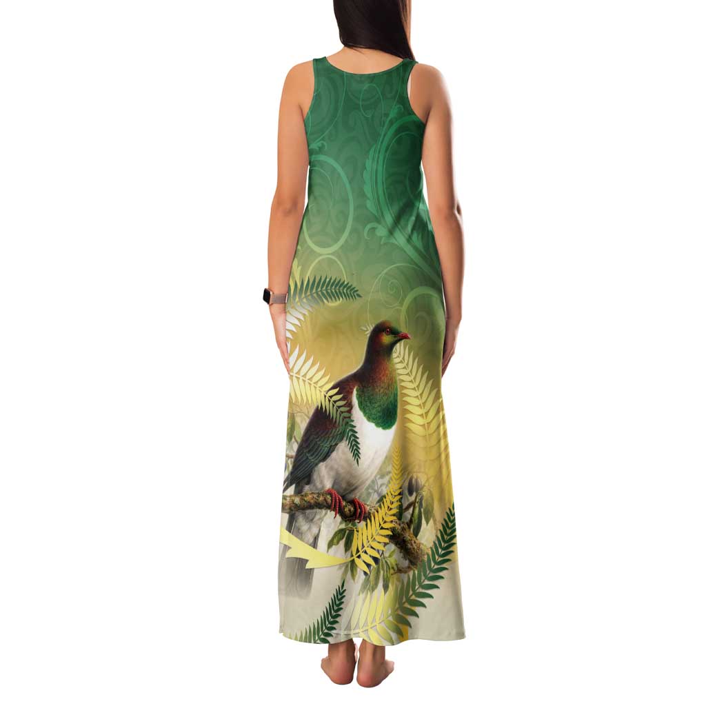 New Zealand Pigeon Kereru Tank Maxi Dress Maori Fern Art Green Gradient LT05 - Polynesian Pride