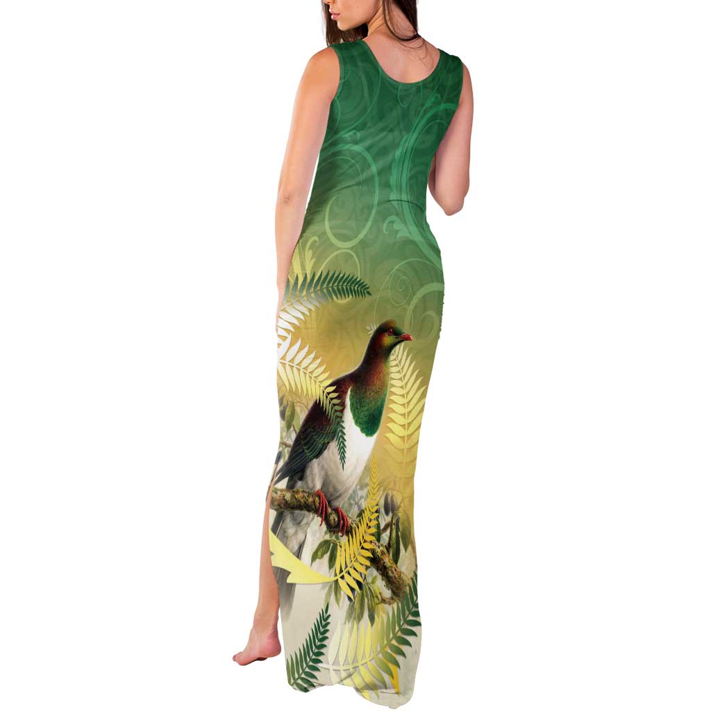 New Zealand Pigeon Kereru Tank Maxi Dress Maori Fern Art Green Gradient LT05 - Polynesian Pride