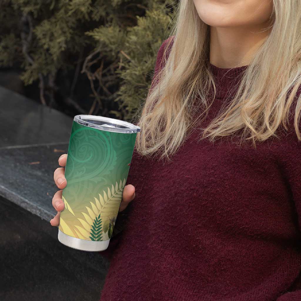 New Zealand Pigeon Kereru Tumbler Cup Maori Fern Art Green Gradient - Polynesian Pride
