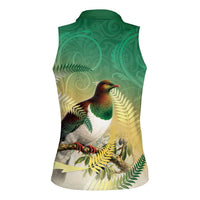 New Zealand Pigeon Kereru Women Sleeveless Polo Shirt Maori Fern Art Green Gradient LT05 - Polynesian Pride