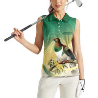 New Zealand Pigeon Kereru Women Sleeveless Polo Shirt Maori Fern Art Green Gradient LT05 - Polynesian Pride