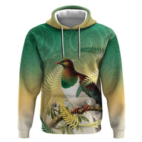 New Zealand Pigeon Kereru Zip Hoodie Maori Fern Art Green Gradient LT05 Pullover Hoodie Green - Polynesian Pride