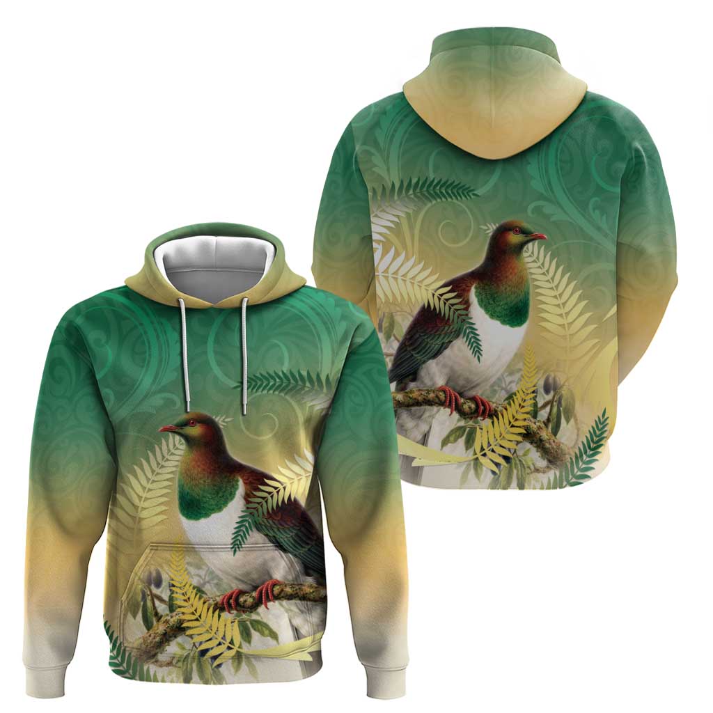 New Zealand Pigeon Kereru Zip Hoodie Maori Fern Art Green Gradient LT05 - Polynesian Pride