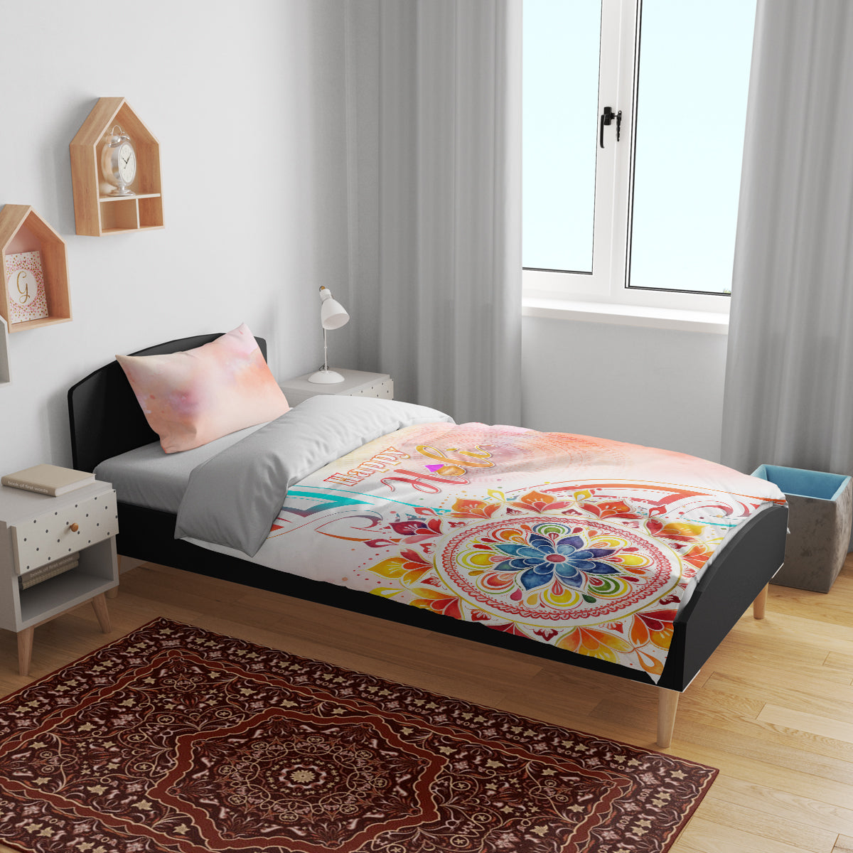 Happy Holi Festival Bedding Set Rangoli With Polynesian Pattern LT05 - Polynesian Pride