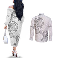 Brain Cancer Warrior Couples Matching Off The Shoulder Long Sleeve Dress and Long Sleeve Button Shirt Never Give Up