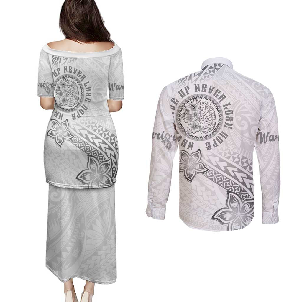 Brain Cancer Warrior Couples Matching Puletasi and Long Sleeve Button Shirt Never Give Up