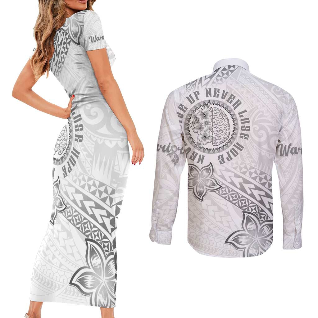 Brain Cancer Warrior Couples Matching Short Sleeve Bodycon Dress and Long Sleeve Button Shirt Never Give Up
