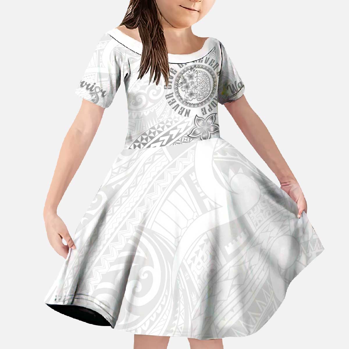 Brain Cancer Warrior Family Matching Off The Shoulder Long Sleeve Dress and Hawaiian Shirt Never Give Up