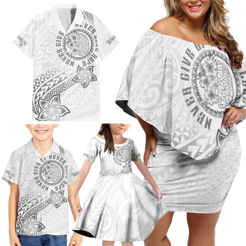 Brain Cancer Warrior Family Matching Off Shoulder Short Dress and Hawaiian Shirt Never Give Up LT05 - Polynesian Pride