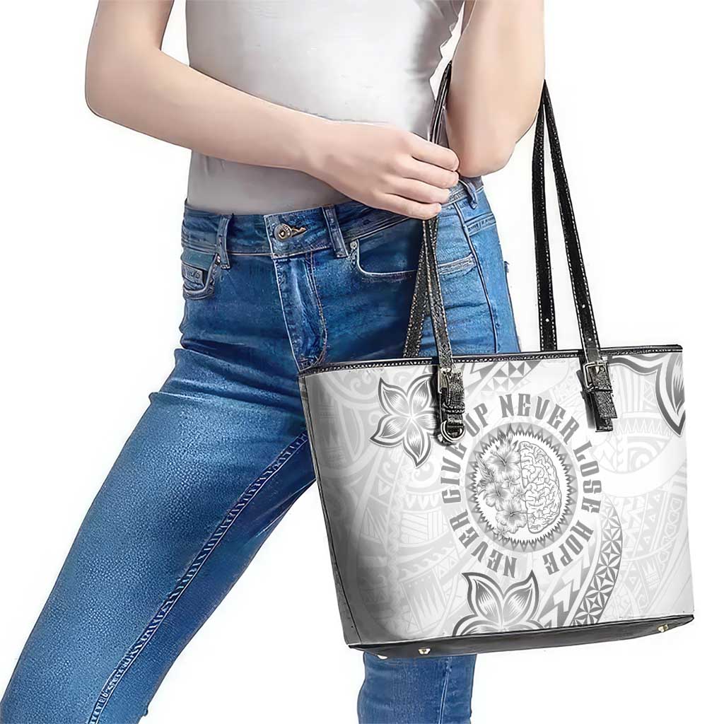 Brain Cancer Warrior Leather Tote Bag Never Give Up