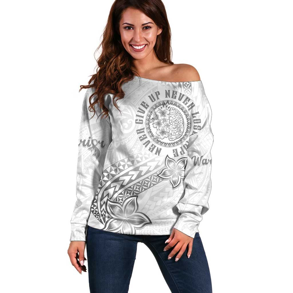 Brain Cancer Warrior Off Shoulder Sweater Never Give Up LT05 Women White - Polynesian Pride
