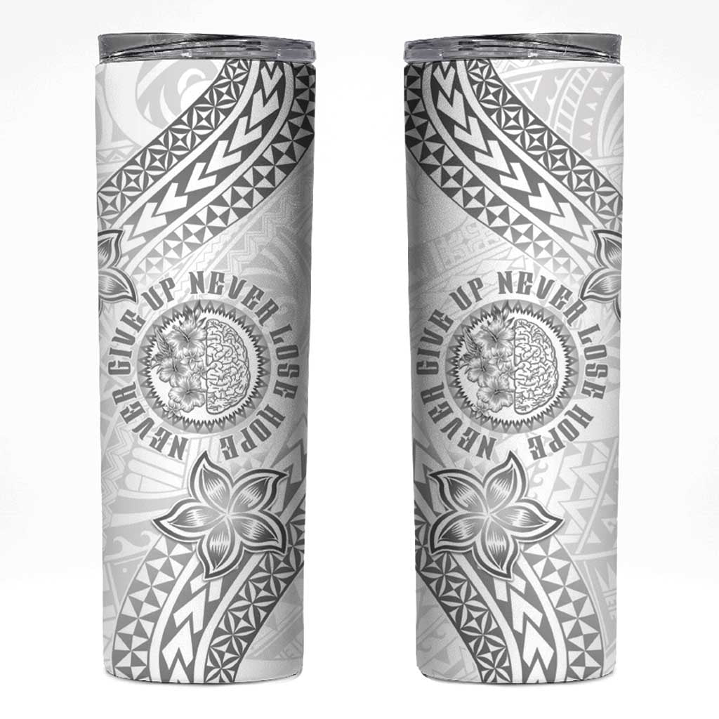 Brain Cancer Warrior Skinny Tumbler Never Give Up LT05 White - Polynesian Pride