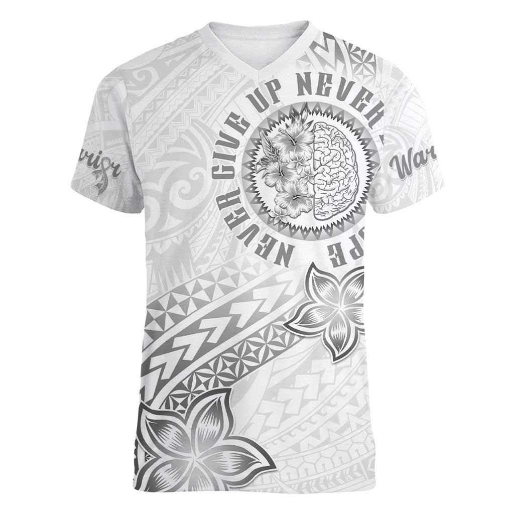 Brain Cancer Warrior Women V-Neck T-Shirt Never Give Up