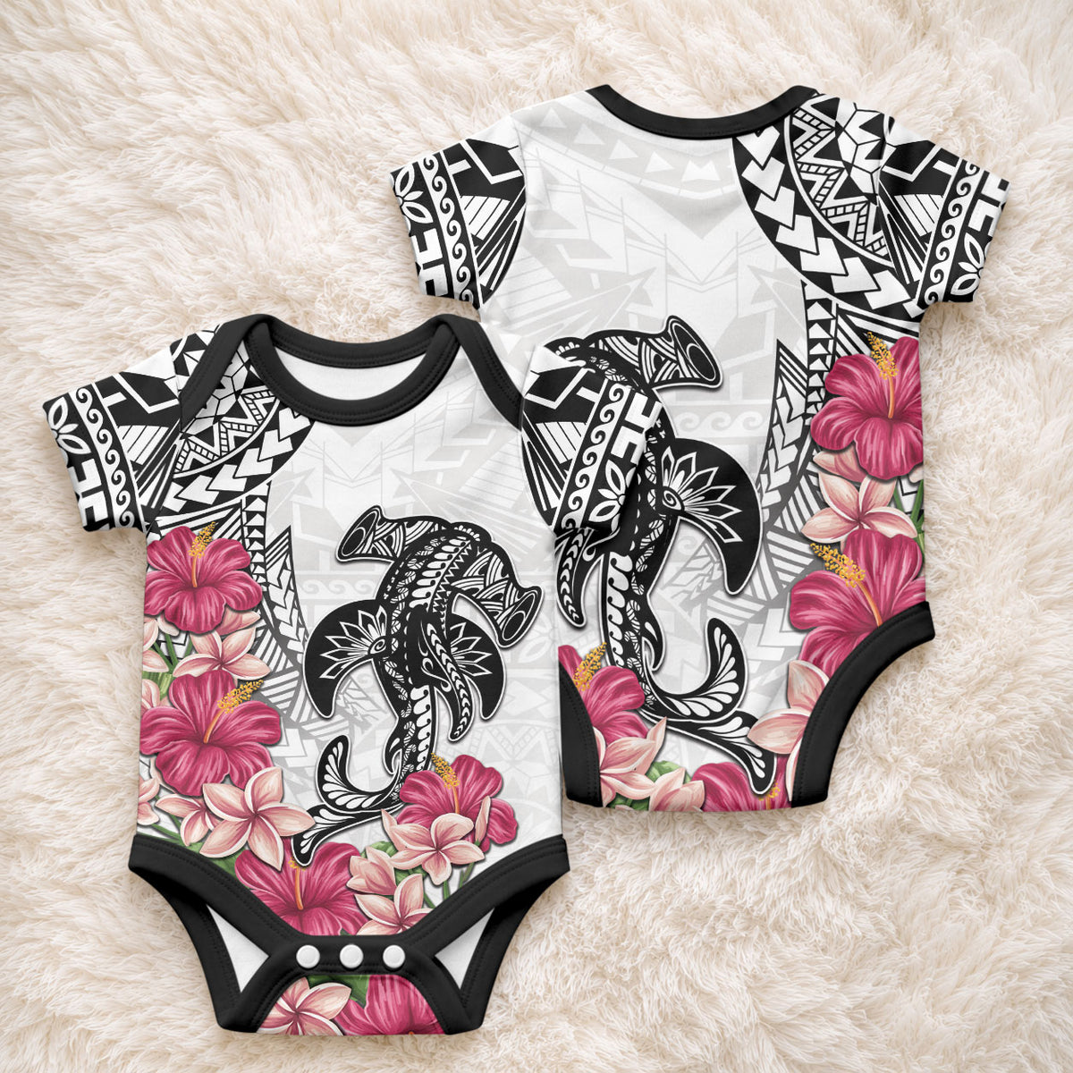 White Polynesian Hammerhead Shark Tribal Pattern Baby Onesie LT05 - Polynesian Pride