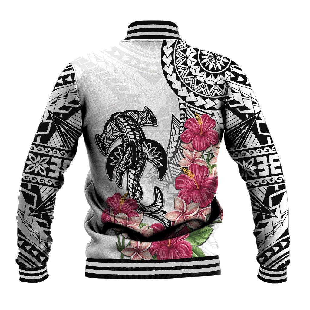 White Polynesian Hammerhead Shark Tribal Pattern Baseball Jacket