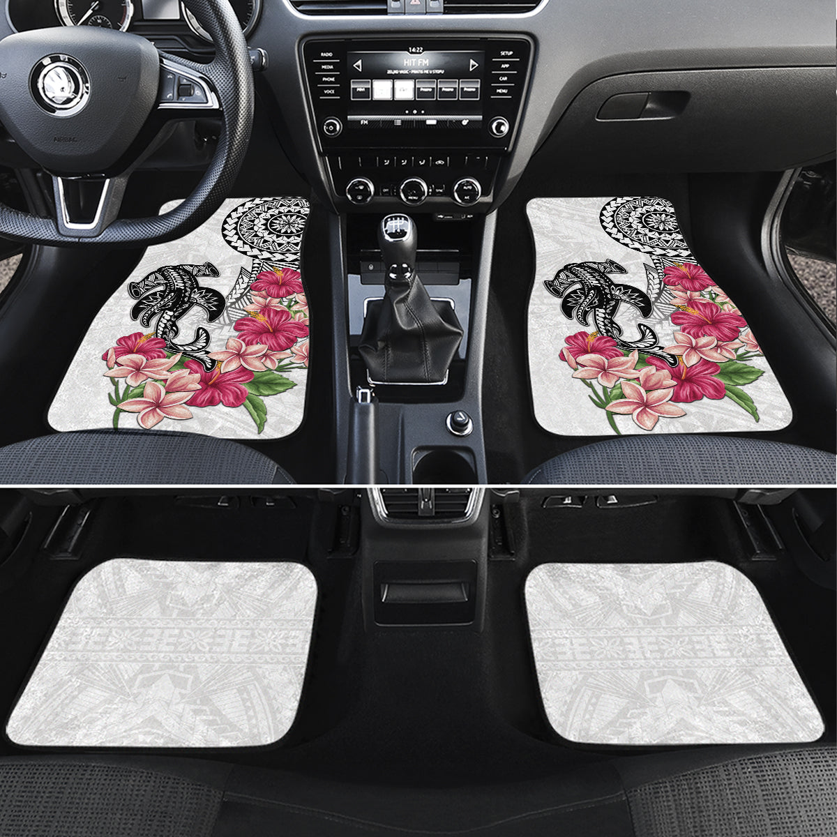 White Polynesian Hammerhead Shark Tribal Pattern Car Mats LT05 Set 4pcs White - Polynesian Pride