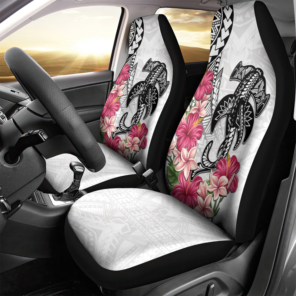 White Polynesian Hammerhead Shark Tribal Pattern Car Seat Cover LT05 - Polynesian Pride