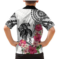 White Polynesian Hammerhead Shark Tribal Pattern Family Matching Mermaid Dress and Hawaiian Shirt