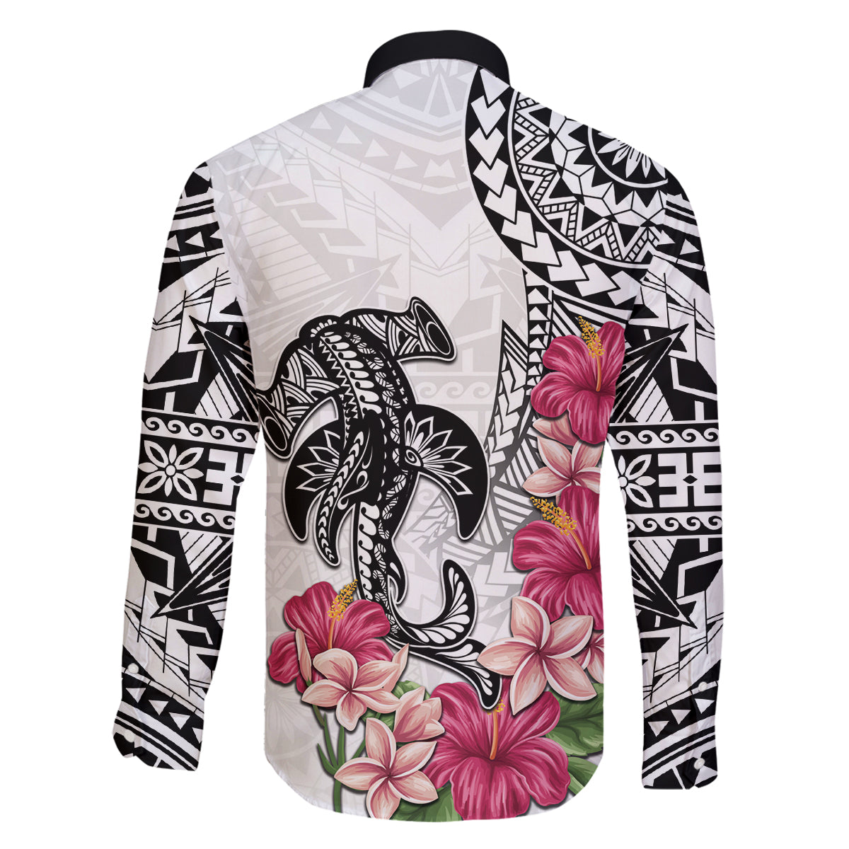 White Polynesian Hammerhead Shark Tribal Pattern Family Matching Mermaid Dress and Hawaiian Shirt
