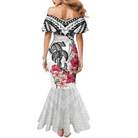 White Polynesian Hammerhead Shark Tribal Pattern Family Matching Mermaid Dress and Hawaiian Shirt