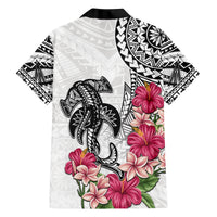 White Polynesian Hammerhead Shark Tribal Pattern Family Matching Off Shoulder Maxi Dress and Hawaiian Shirt