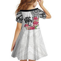 White Polynesian Hammerhead Shark Tribal Pattern Kid Short Sleeve Dress