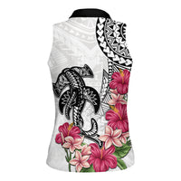 White Polynesian Hammerhead Shark Tribal Pattern Women Sleeveless Polo Shirt