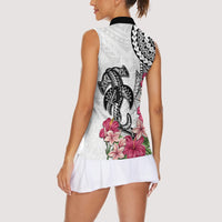White Polynesian Hammerhead Shark Tribal Pattern Women Sleeveless Polo Shirt