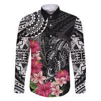 Black Polynesian Hammerhead Shark Tribal Pattern Family Matching Mermaid Dress and Hawaiian Shirt