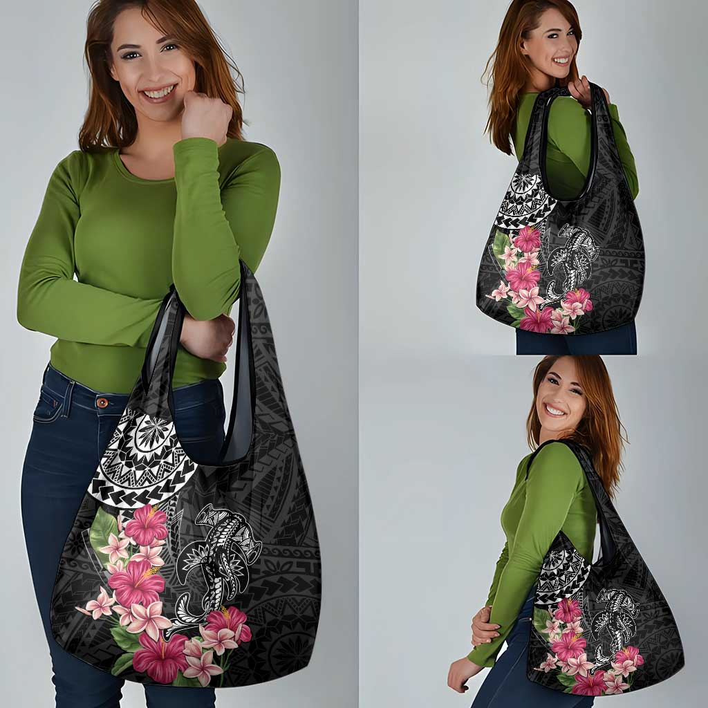 Black Polynesian Hammerhead Shark Tribal Pattern Grocery Bag