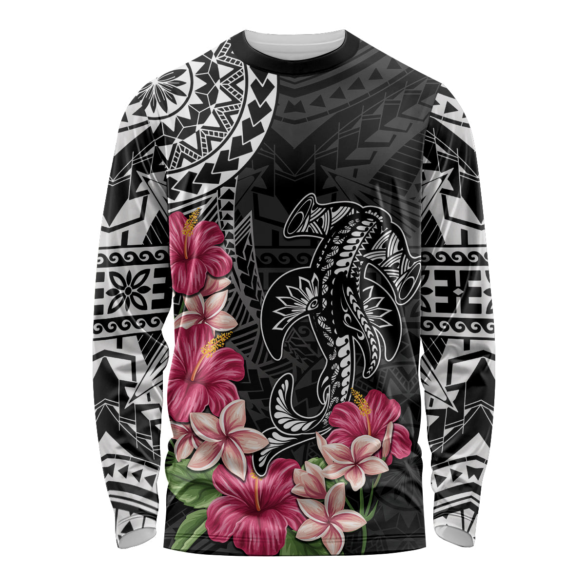 Black Polynesian Hammerhead Shark Tribal Pattern Long Sleeve Shirt LT05 Unisex Black - Polynesian Pride