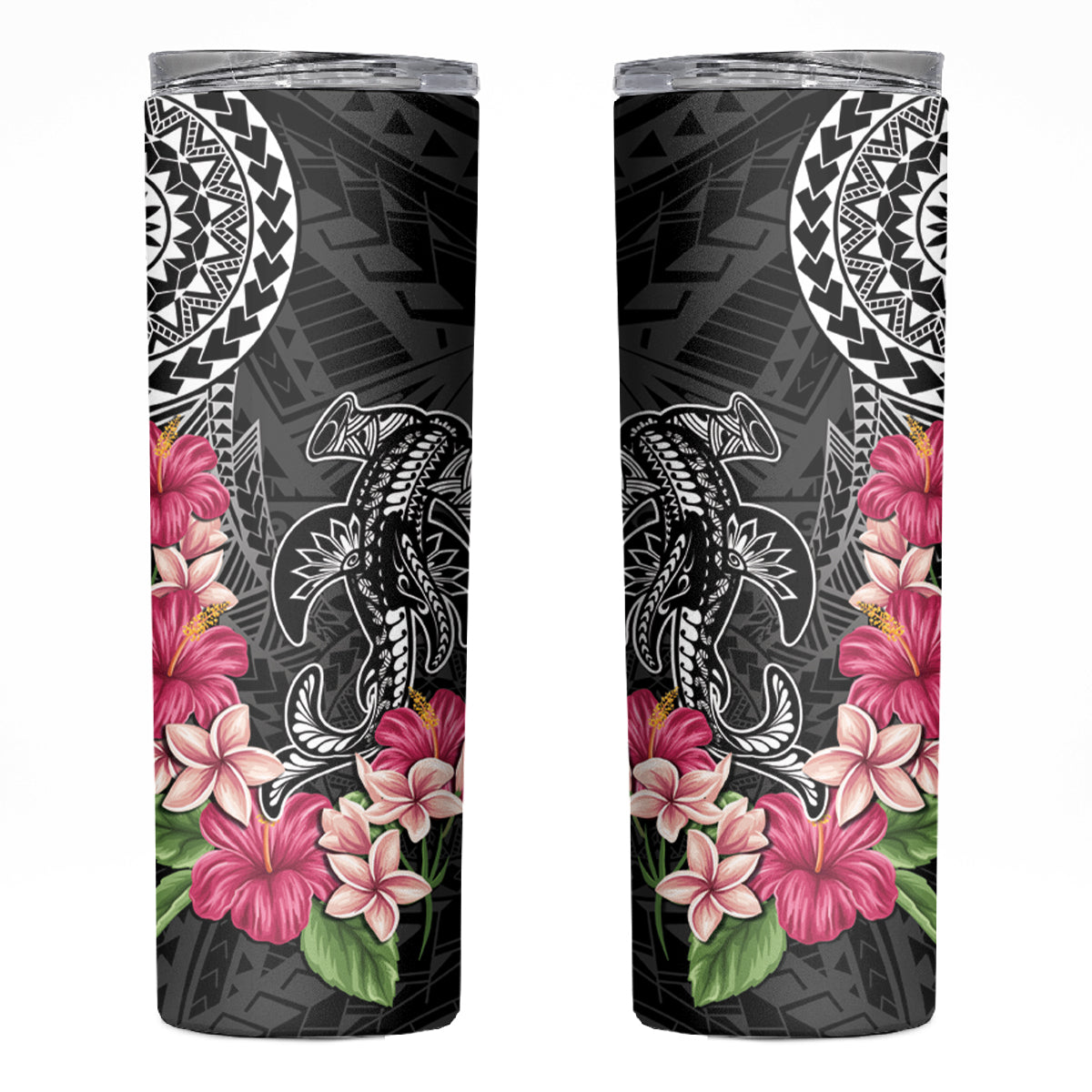 Black Polynesian Hammerhead Shark Tribal Pattern Skinny Tumbler