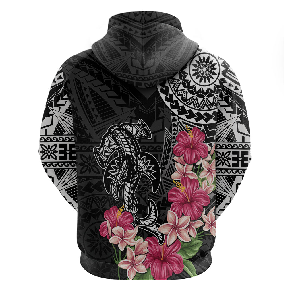 Black Polynesian Hammerhead Shark Tribal Pattern Zip Hoodie