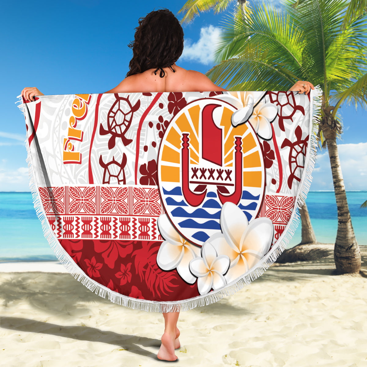 French Polynesia Internal Autonomy Day Beach Blanket Tropical Hibiscus And Turtle Pattern LT05 - Polynesian Pride