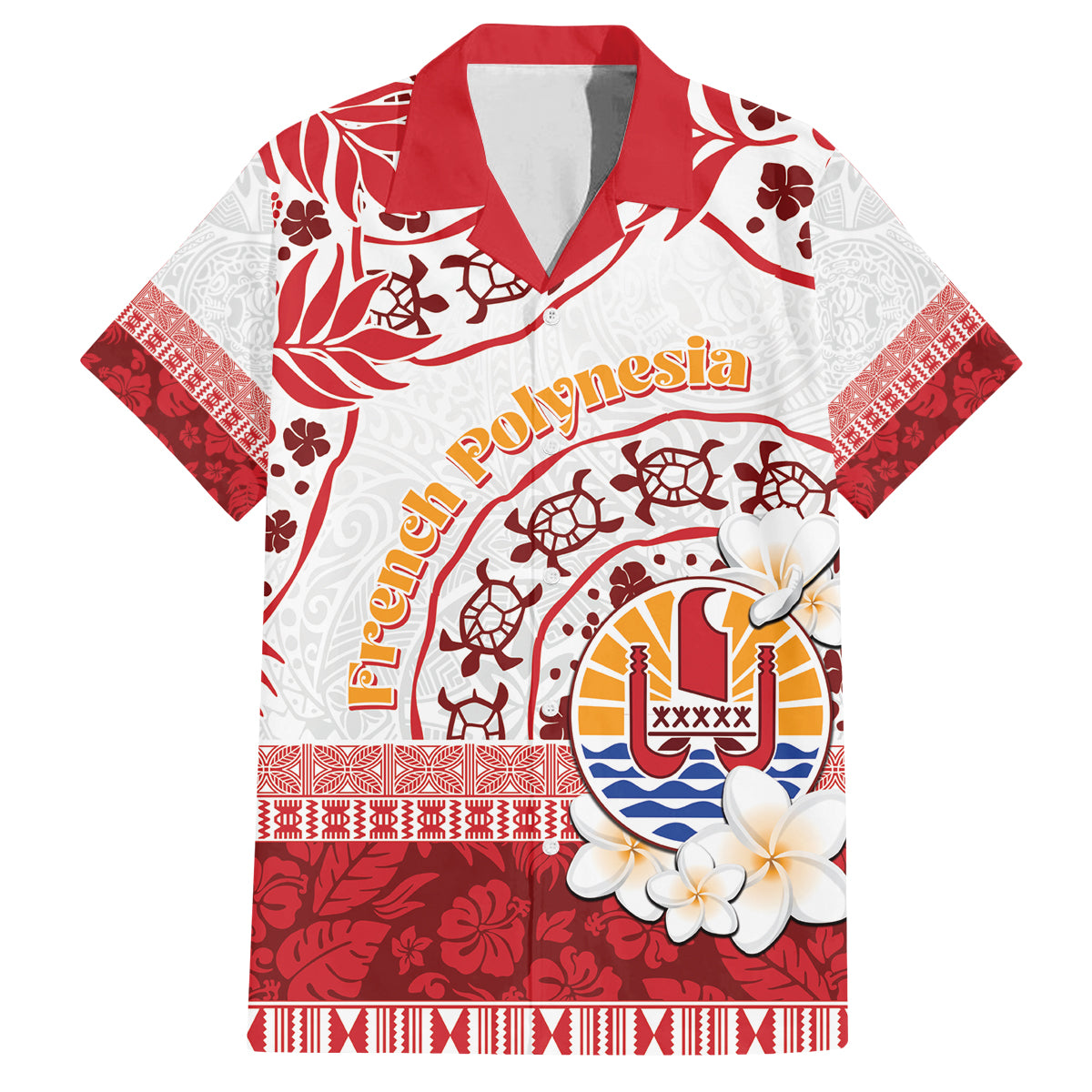 French Polynesia Internal Autonomy Day Family Matching Long Sleeve Bodycon Dress and Hawaiian Shirt Tropical Hibiscus And Turtle Pattern LT05 Dad's Shirt - Short Sleeve Red - Polynesian Pride