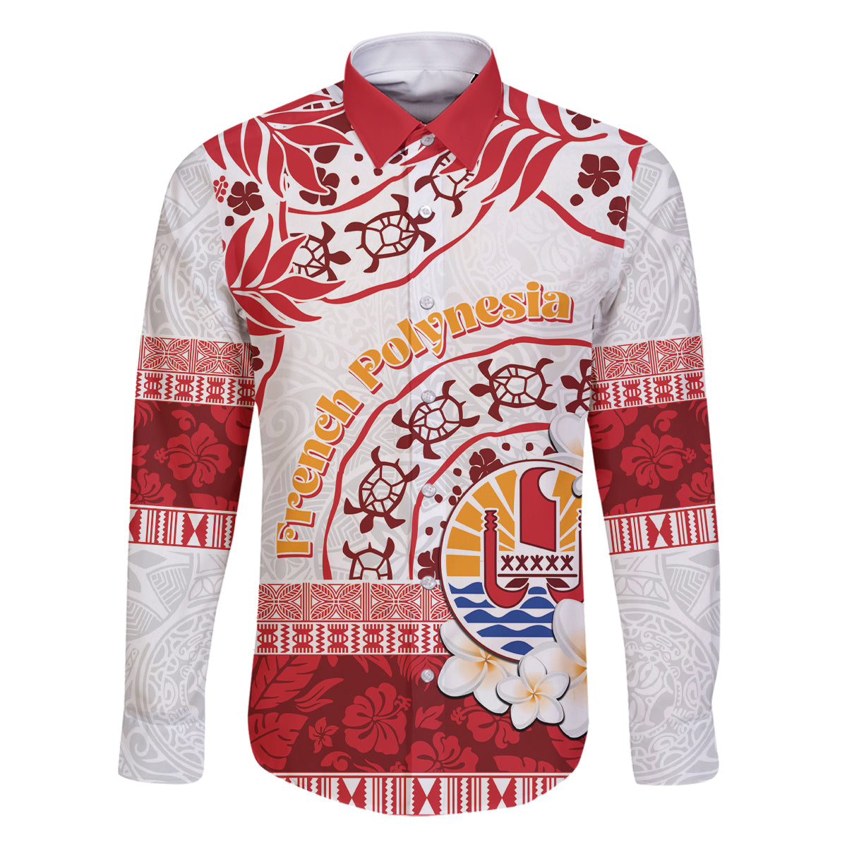 French Polynesia Internal Autonomy Day Family Matching Long Sleeve Bodycon Dress and Hawaiian Shirt Tropical Hibiscus And Turtle Pattern LT05 Dad's Shirt - Long Sleeve Red - Polynesian Pride