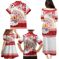 French Polynesia Internal Autonomy Day Family Matching Puletasi and Hawaiian Shirt Tropical Hibiscus And Turtle Pattern