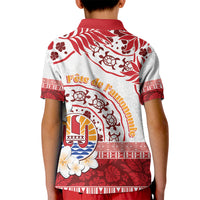 French Polynesia Internal Autonomy Day Kid Polo Shirt Tropical Hibiscus And Turtle Pattern
