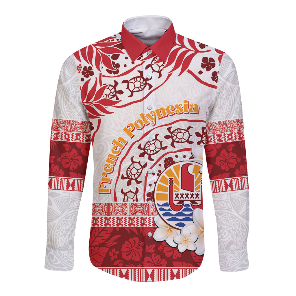 French Polynesia Internal Autonomy Day Long Sleeve Button Shirt Tropical Hibiscus And Turtle Pattern LT05 Unisex Red - Polynesian Pride