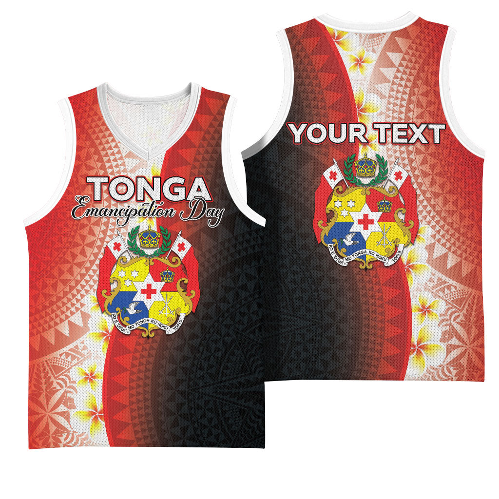 Personalised Tonga Emancipation Day Basketball Jersey Tongan Ngatu Pattern With Plumeria