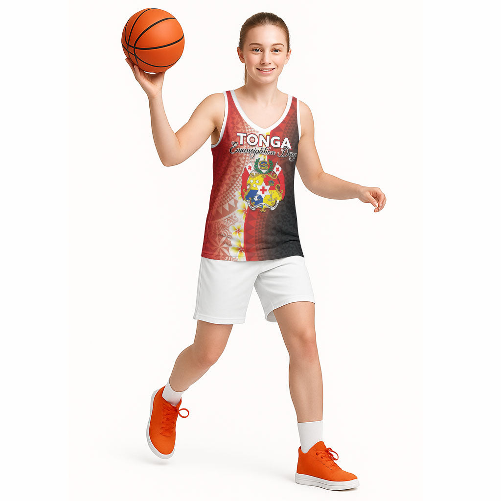 Personalised Tonga Emancipation Day Basketball Jersey Tongan Ngatu Pattern With Plumeria