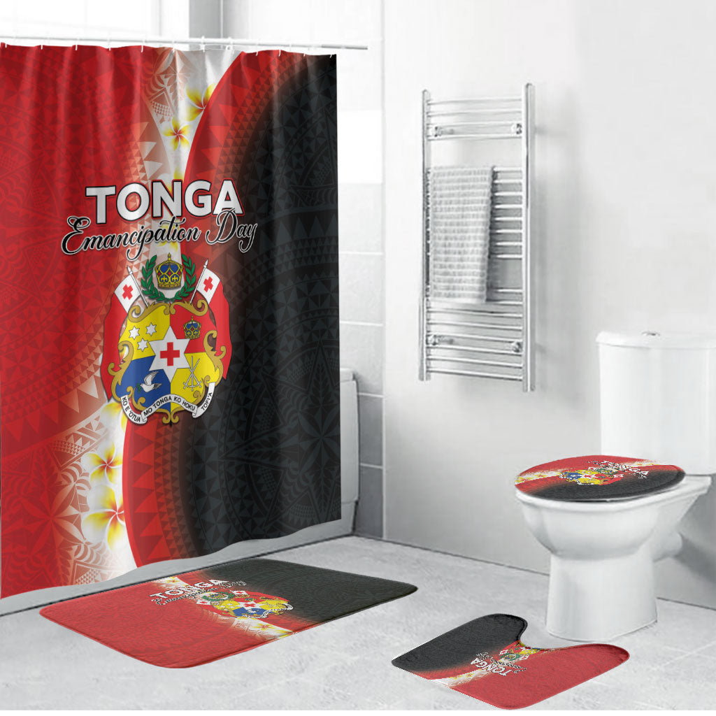 Tonga Emancipation Day Bathroom Set Tongan Ngatu Pattern With Plumeria