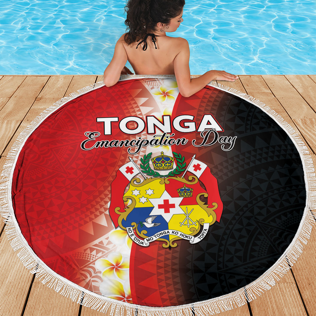 Tonga Emancipation Day Beach Blanket Tongan Ngatu Pattern With Plumeria