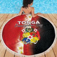 Tonga Emancipation Day Beach Blanket Tongan Ngatu Pattern With Plumeria