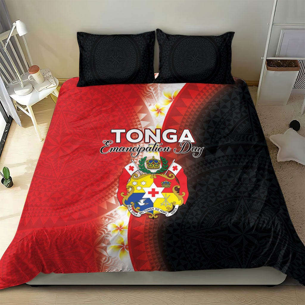 Tonga Emancipation Day Bedding Set Tongan Ngatu Pattern With Plumeria