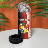 Personalised Tonga Emancipation Day 4 in 1 Can Cooler Tumbler Tongan Ngatu Pattern With Plumeria