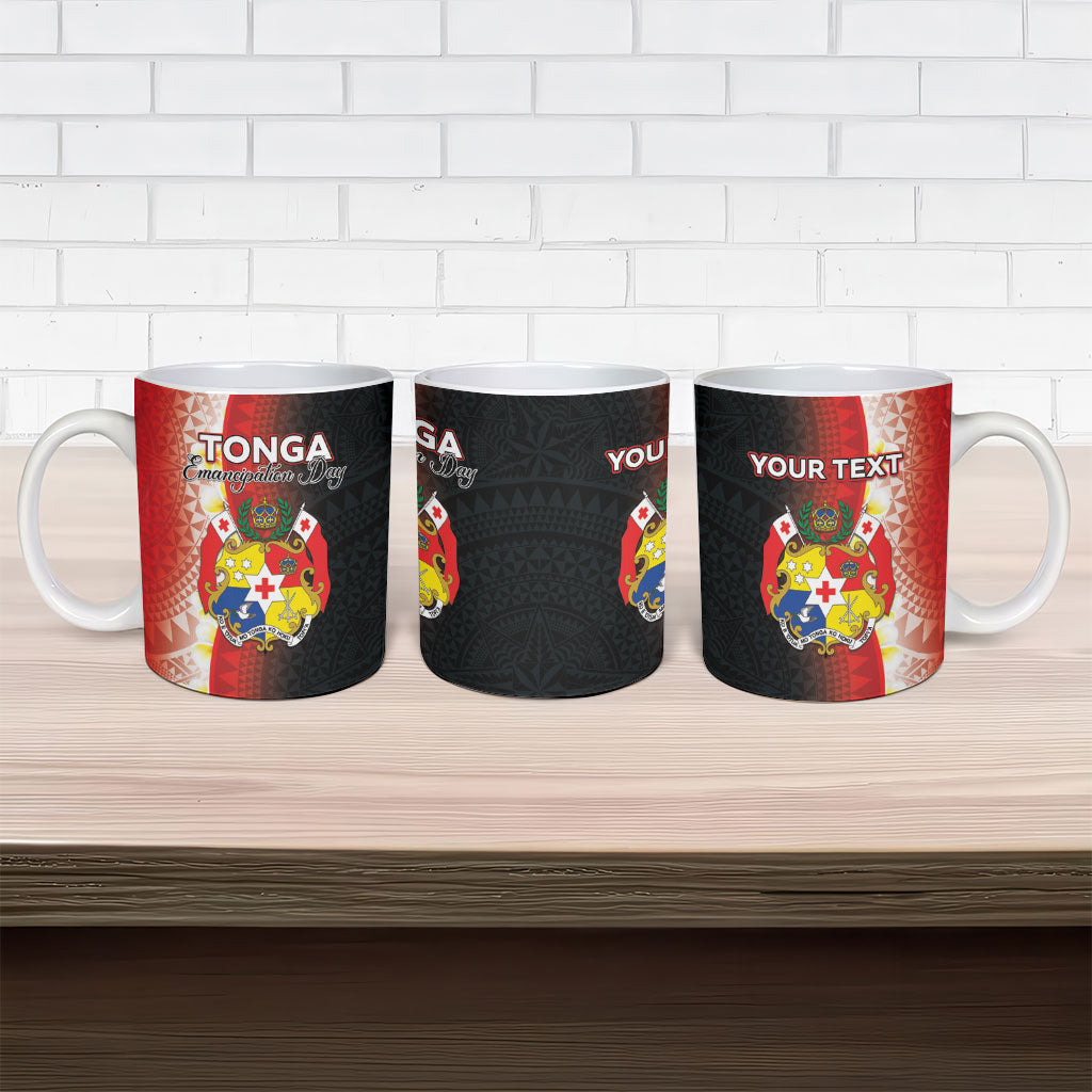 Personalised Tonga Emancipation Day Ceramic Mug Tongan Ngatu Pattern With Plumeria