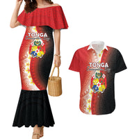 Personalised Tonga Emancipation Day Couples Matching Mermaid Dress and Hawaiian Shirt Tongan Ngatu Pattern With Plumeria