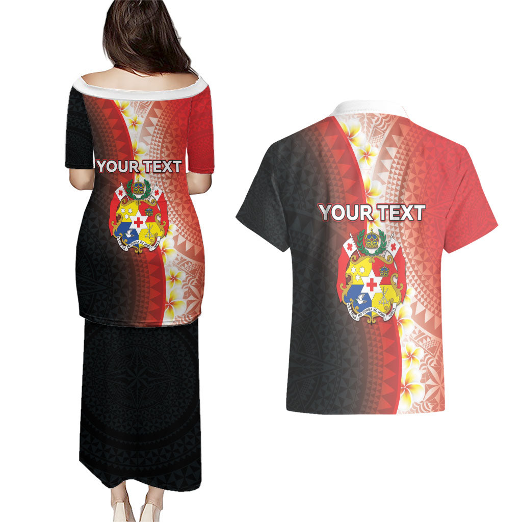 Personalised Tonga Emancipation Day Couples Matching Puletasi and Hawaiian Shirt Tongan Ngatu Pattern With Plumeria