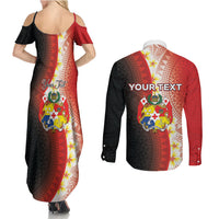 Personalised Tonga Emancipation Day Couples Matching Summer Maxi Dress and Long Sleeve Button Shirt Tongan Ngatu Pattern With Plumeria